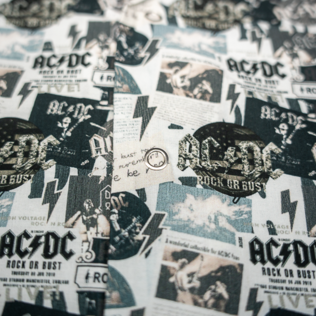 Close-up of a high-quality AC/DC Rock or Bust shirt. Not cheap merchandise, but quality. 