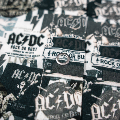 Close-up of a high-quality crop top from AC/DC Rock or Bust. Not cheap merchandise, but high quality. 