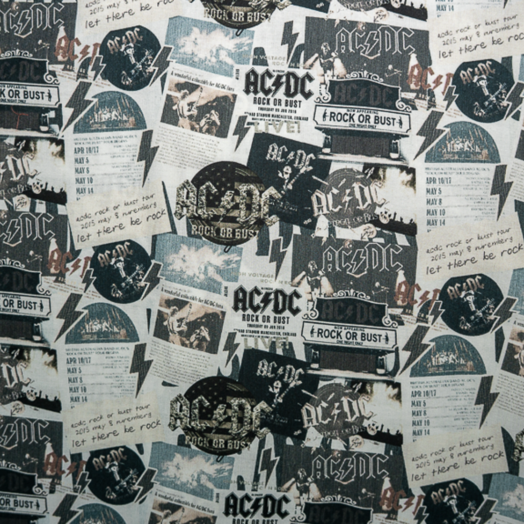 Close-up of a high-quality AC/DC Rock or Bust shirt. Not cheap merchandise, but quality. 