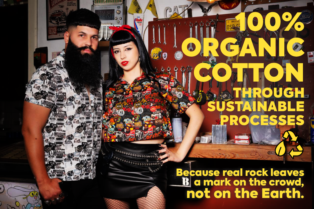 Models wearing the AC/DC Pete's Patches and Rock or Bust collection. 