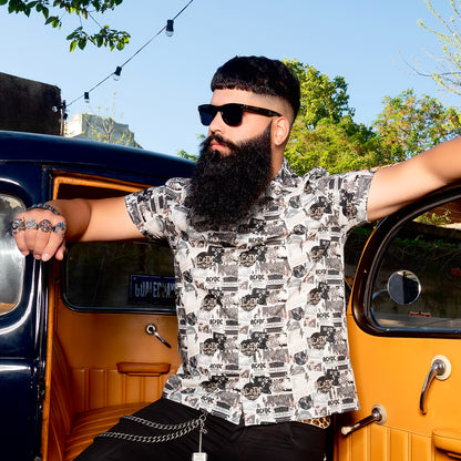 Man wearing a high-quality AC/DC Rock or Bust shirt. Not cheap merchandise, but quality. 