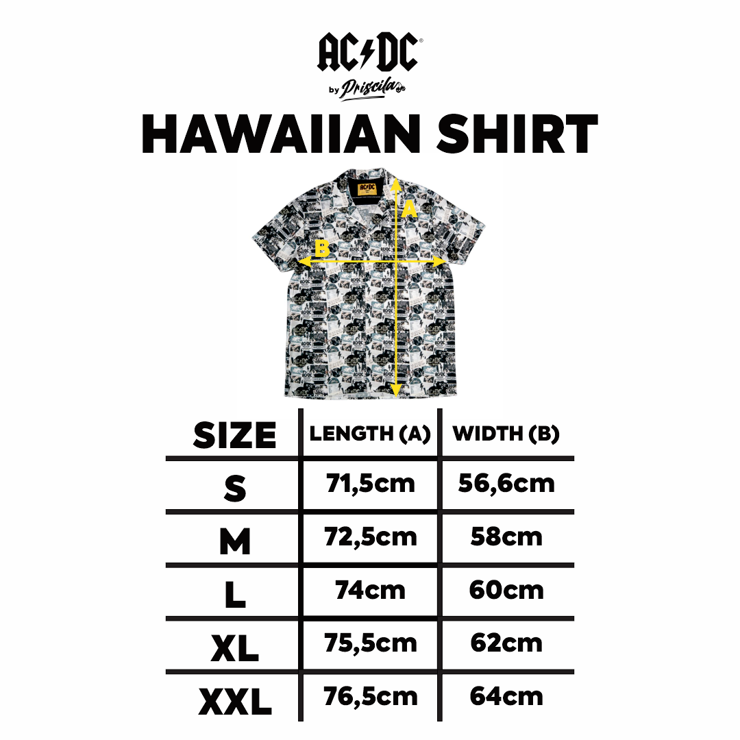 Size chart for a high-quality AC/DC Rock or Bust shirt. Not cheap merchandise, but quality. 