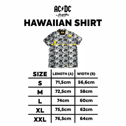 Size chart for a high-quality AC/DC Rock or Bust shirt. Not cheap merchandise, but quality. 